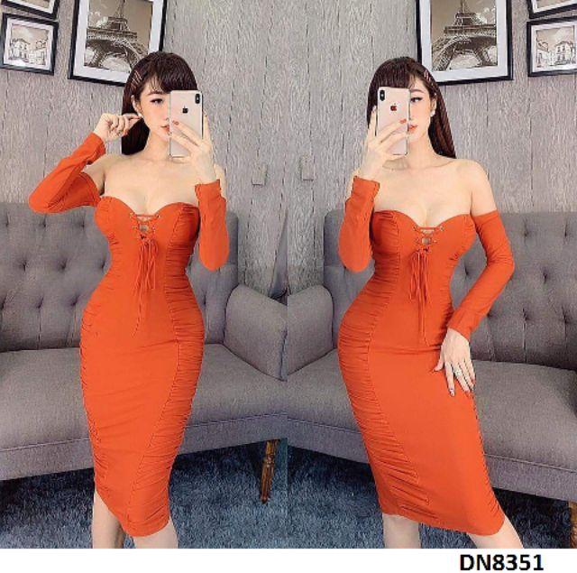 Đầm bẹt vai cúp ngực đan dây rút nhúng sexy