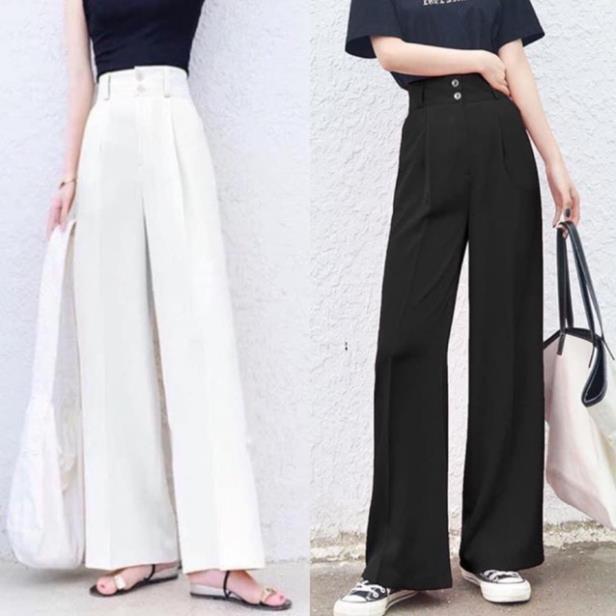 Quần ống suông culottes dài 100cm cạp bản to 7 phân 2khuy siêu Hot