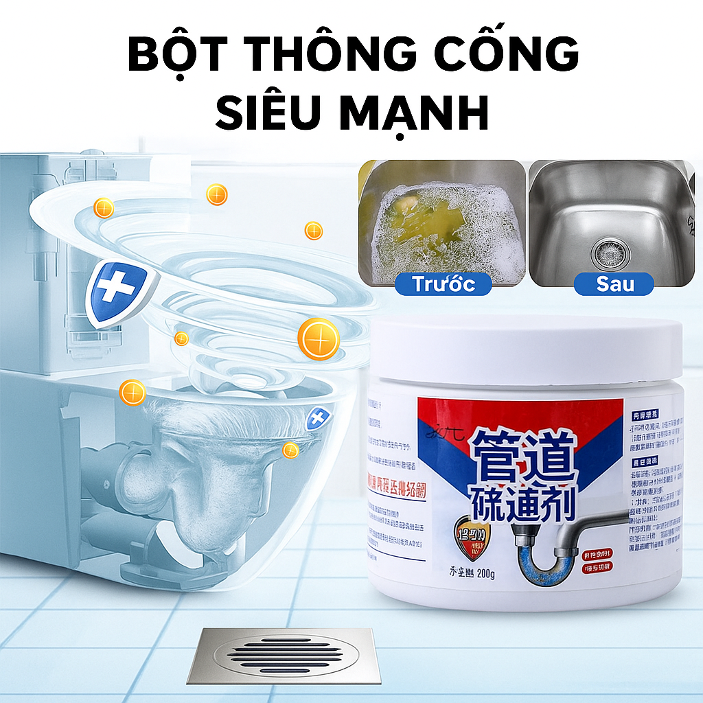 Combo 3 Hũ Bột Thông Cống, Bồn Cầu Siêu Mạnh – Giúp Đường Ống Thoát Nước Luôn Thông Thoáng, ĐÈN TRANG TRÍ , ĐỒNG HỒ TREO TƯỜNG