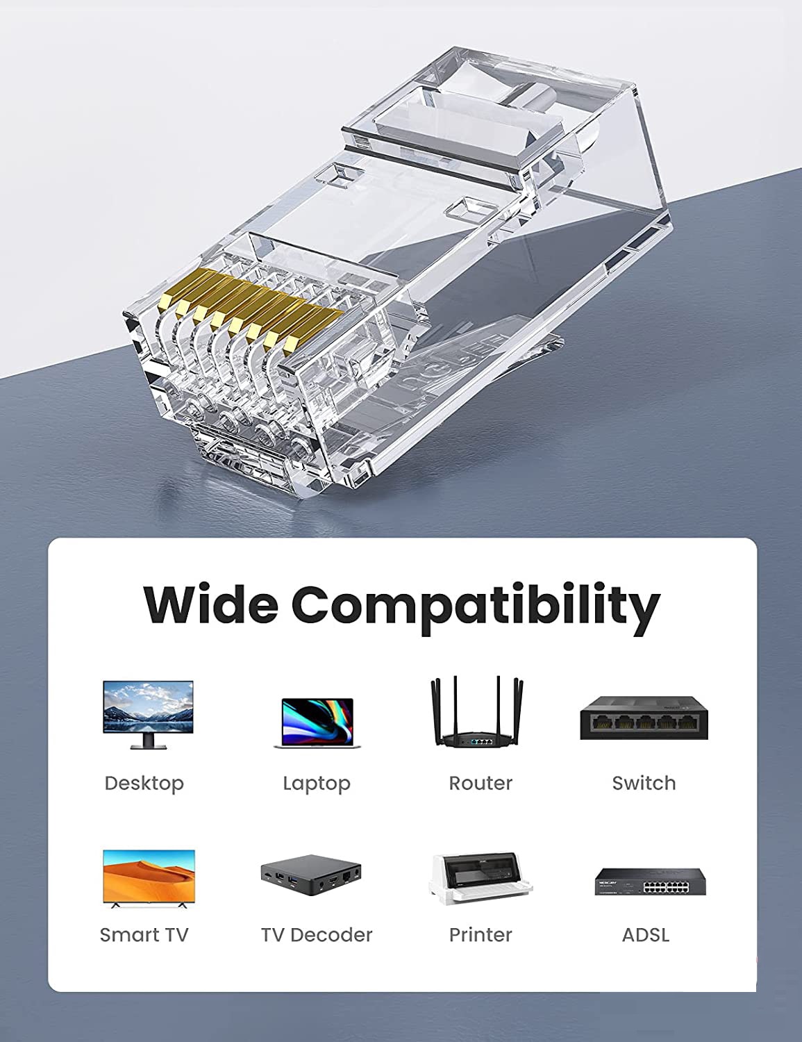 Đầu bấm mạng RJ45 chuẩn Cat5e cao cấp mạ vàng Ugreen 110DJ50246NW hàng chính hãng