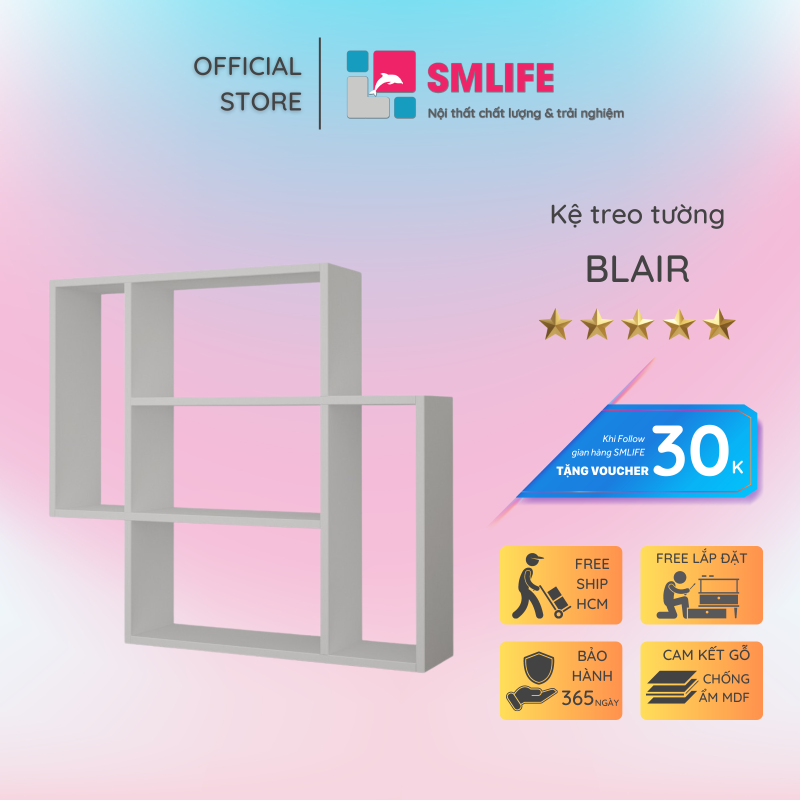 Kệ gỗ trang trí trưng bày hiện đại SMLIFE Blair