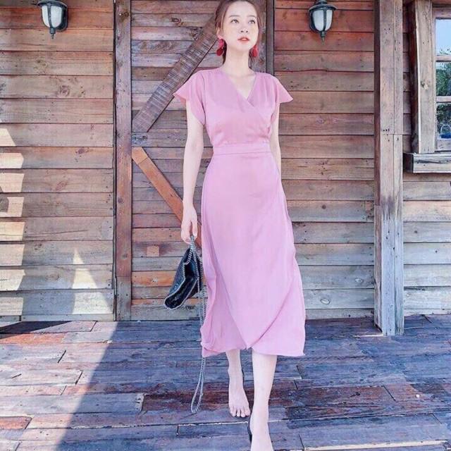 Đầm Suông Dài Hồng Tay Nhí