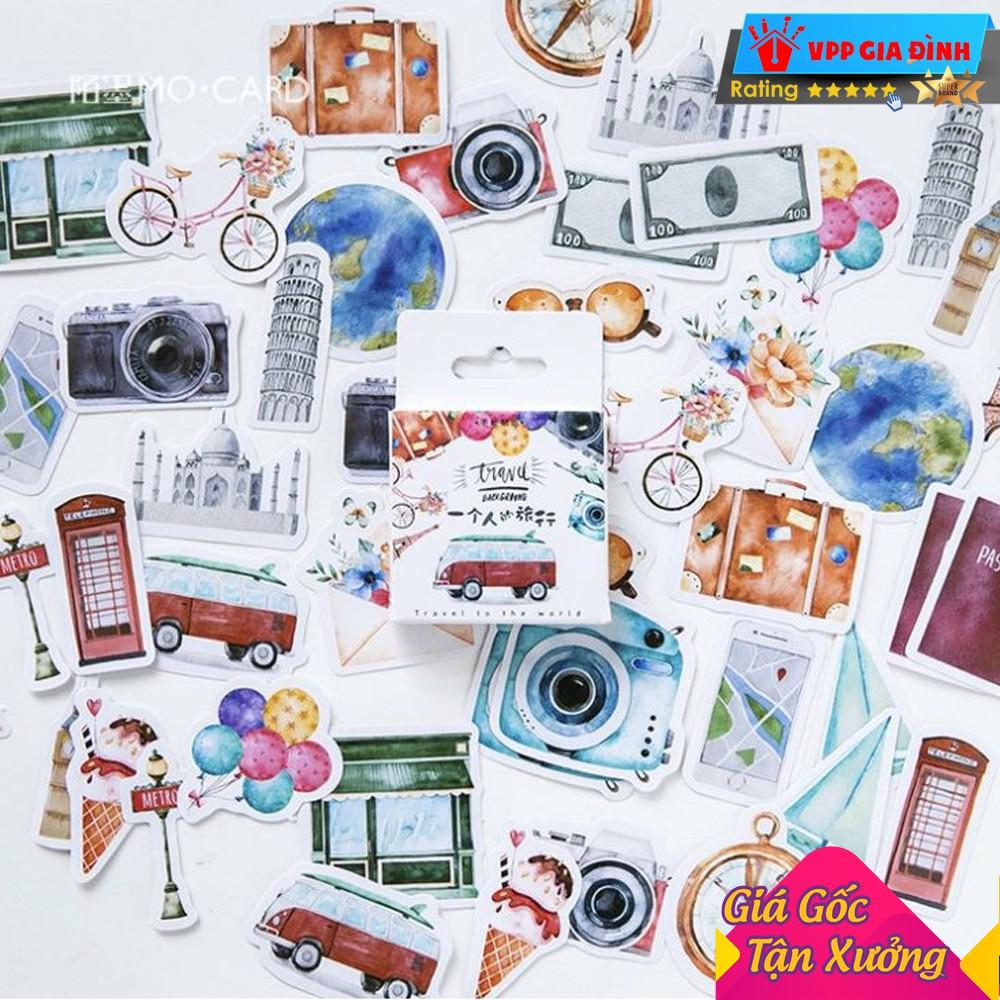 Hộp 46 Miếng Nhãn Dán Sticker Du Lịch Trang Trí Sổ Thiệp