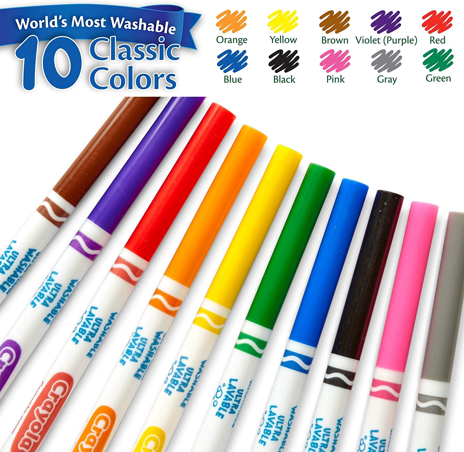 HỘP 10 CÂY BÚT LÔNG CRAYOLA  NÉT MẢNH (RỬA ĐƯỢC)