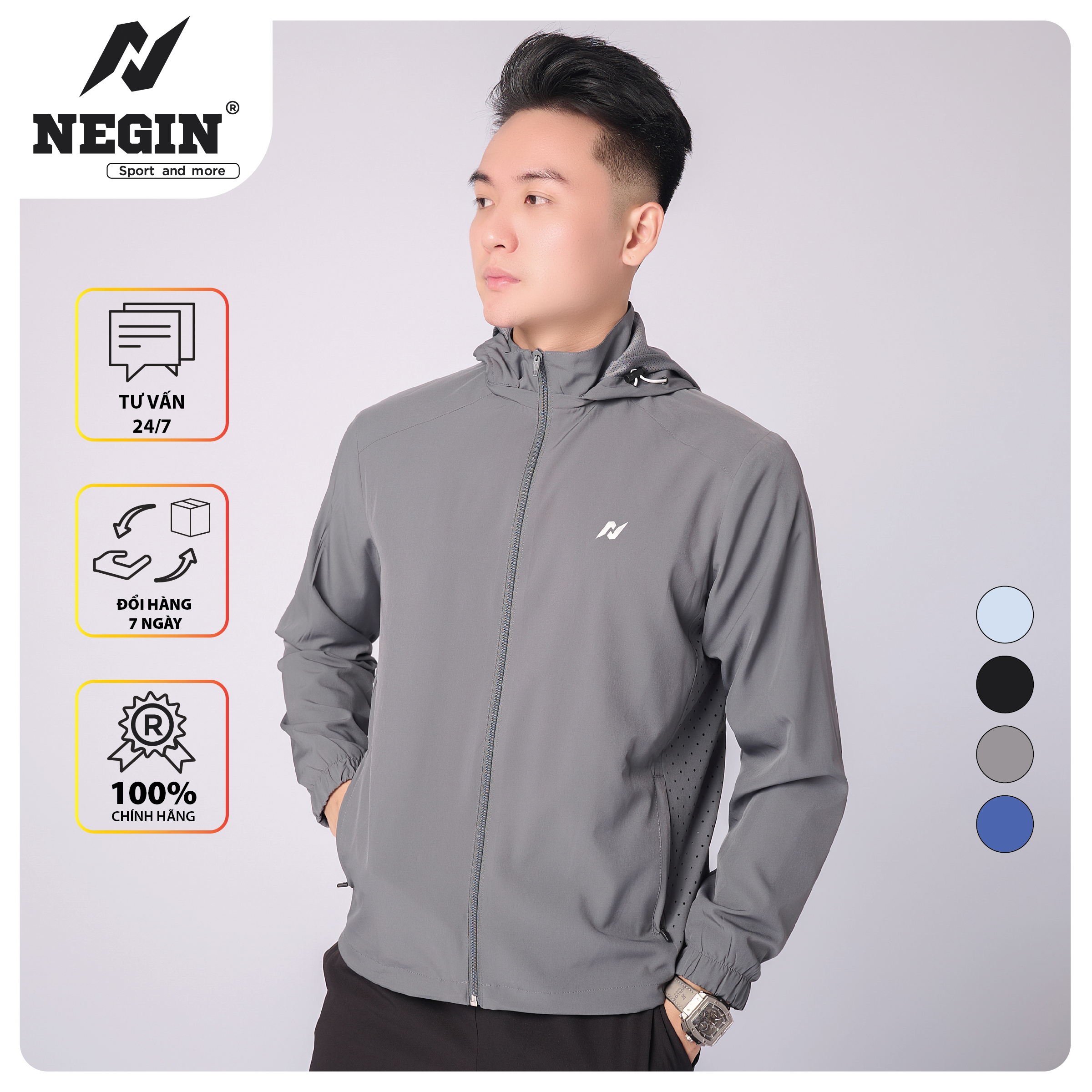Áo Gió Nam Thể Thao Chính Hãng NEGIN Dày Dặn Siêu Bền Đẹp - Chống Nước - Chống Nắng - Giữ Ấm Nhiều Màu Có Mũ AG513M - M
