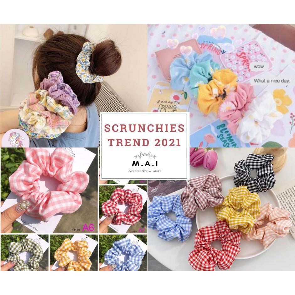 Dây buộc tóc, chun buộc tóc, cột tóc scrunchie họa tiết hoa cúc dễ thương phong cách Hàn Quốc