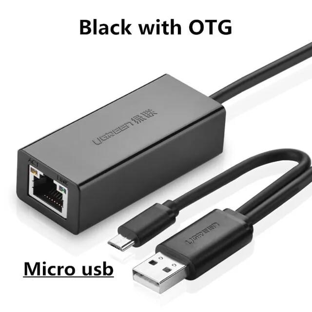 Ugreen UG30219CR110TK 10CM màu Đen Cáp chuyển đổi USB 2.0 sang cổng LAN RJ45 hỗ trợ OTG - HÀNG CHÍNH HÃNG