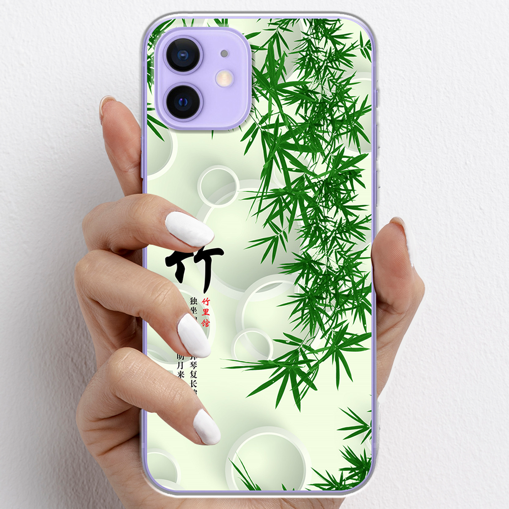Ốp lưng cho iPhone 12, iPhone 12 Mini nhựa TPU mẫu Lá tre thư pháp
