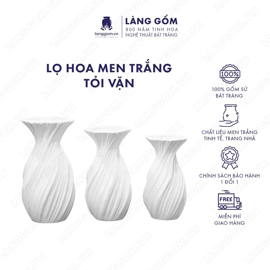 Bình hoa, lọ hoa Gốm sứ Bát Tràng cao cấp Men trắng tỏi vặn dùng làm quà tặng, trang trí - Làng Gốm Bát Tràng