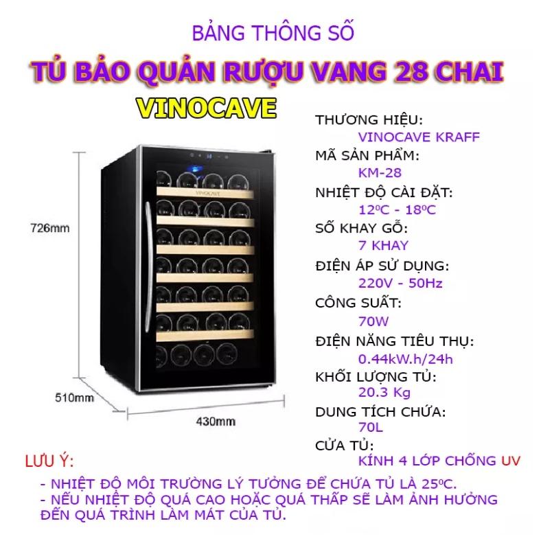 Tủ đựng rượu vang Vinocave, Blue Ice nhập khẩu 28 chai