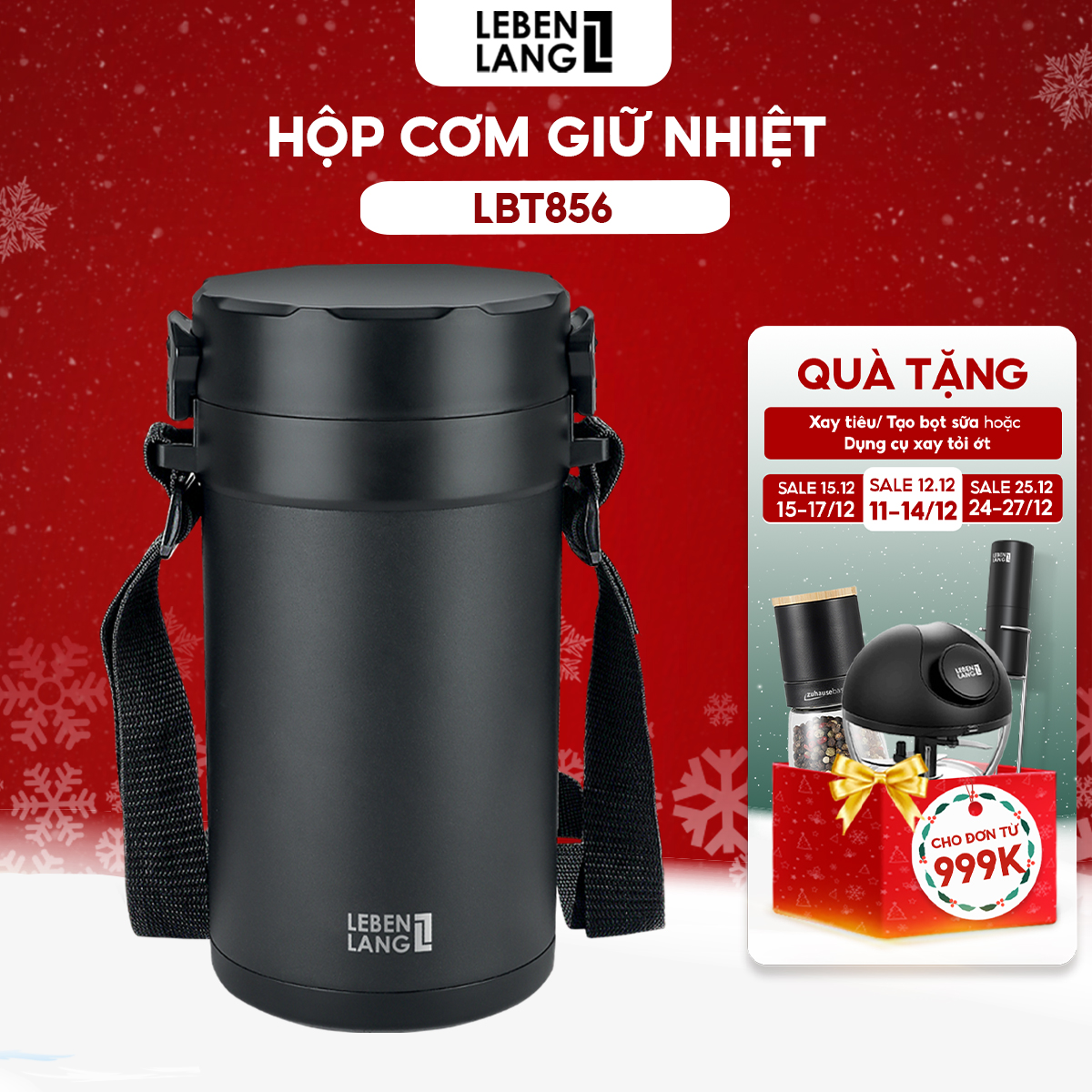 Hộp Cơm Giữ Nhiệt Lebenlang Lbt856 Bằng Inox 304 Với 4 Khay Riêng Biệt, Dung Tích 2.2L - Hàng Chính Hãng