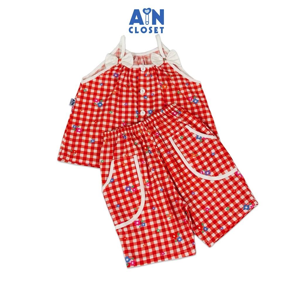 Bộ quần áo Lửng bé gái họa tiết Caro Cam Cotton - AICDBG58HKTU - AIN Closet
