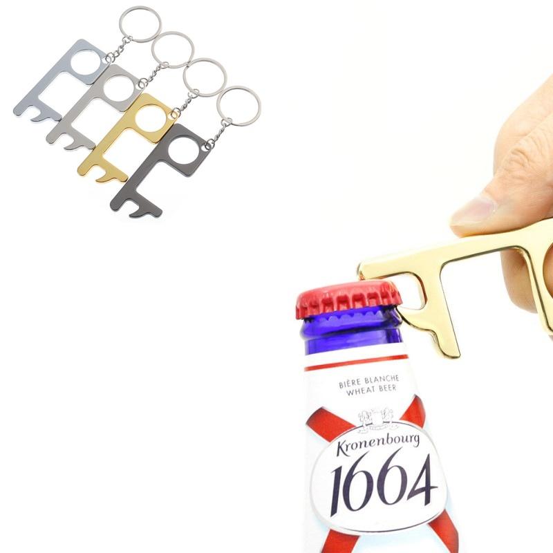 Key Shaped Bottle Opener Keychain Stainless Steel Key Ring Beer Bottle Opener Non-contact Switch Door Corkscrew Bar Tools