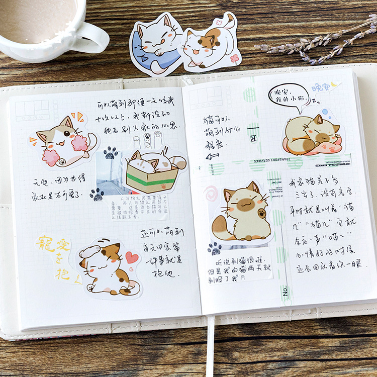 Sticker chủ đề Mèo Mập - Hộp 45 miếng dán trang trí sổ tay Bullet Journal - M057