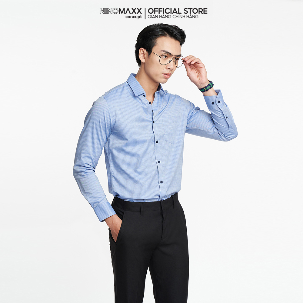 N&amp;M Áo Sơ Mi Nam Kẻ Sọc Vải Chống Nhắn Chống Ố Form slim Fit 2110021