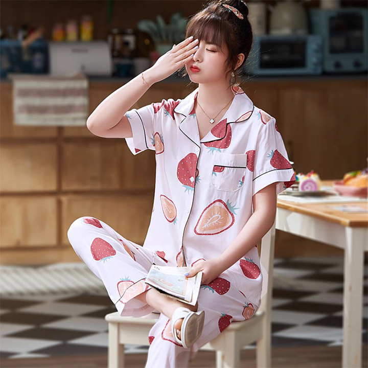 Đồ bộ ngủ nữ pijama cao cấp đồ ngủ nữ họa tiết tay ngắn quần dài Q156 - Set đồ bộ nữ - Bộ quần áo ngủ