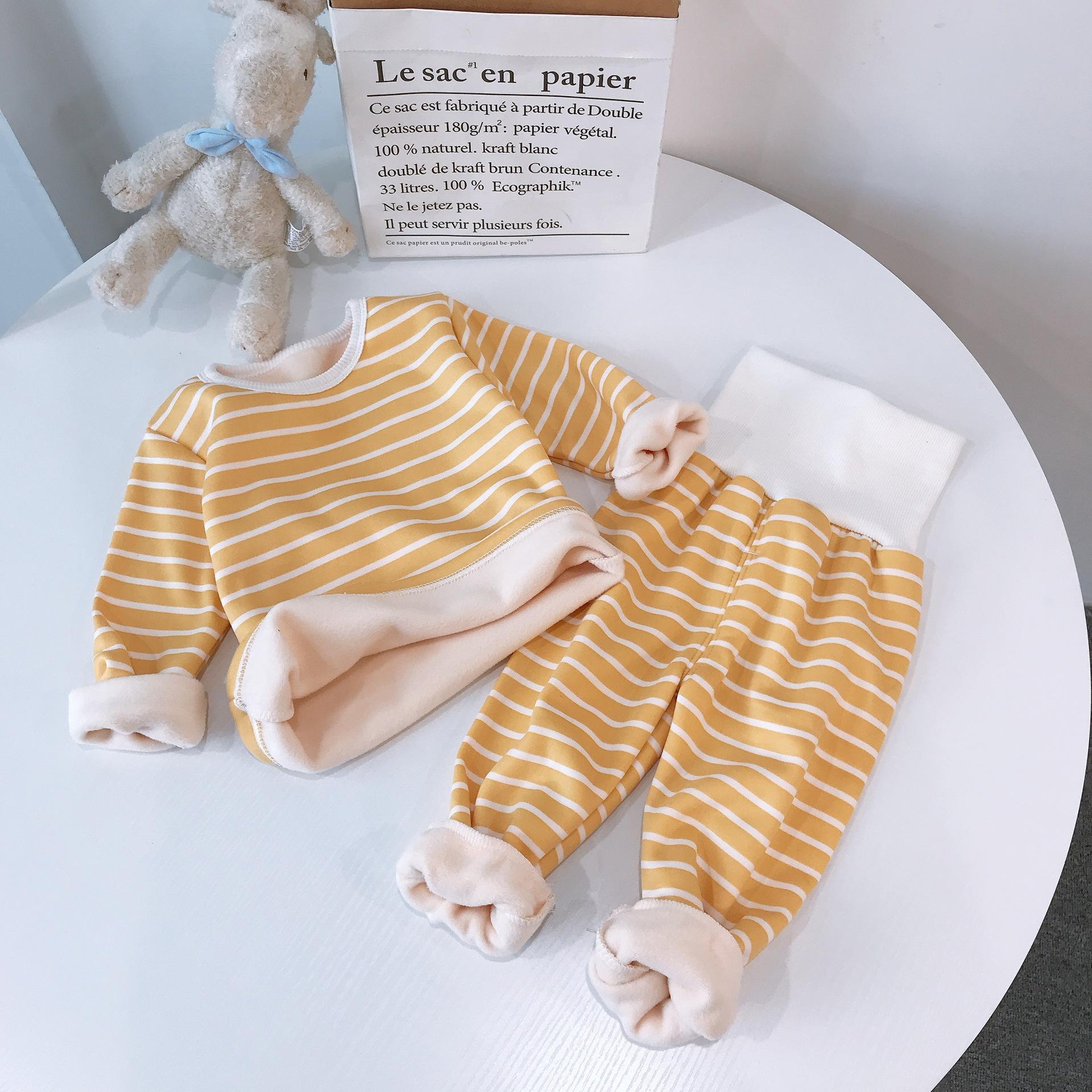 Bộ Quần Áo Mùa Đông Plus Nhung Dày Ấm Quần Áo Phù Hợp Với Bé Trai Và Bé Gái Nhà Phục Vụ Bộ Đồ Ngủ Cao Cấp Sọc 2 bộ Phù Hợp Với