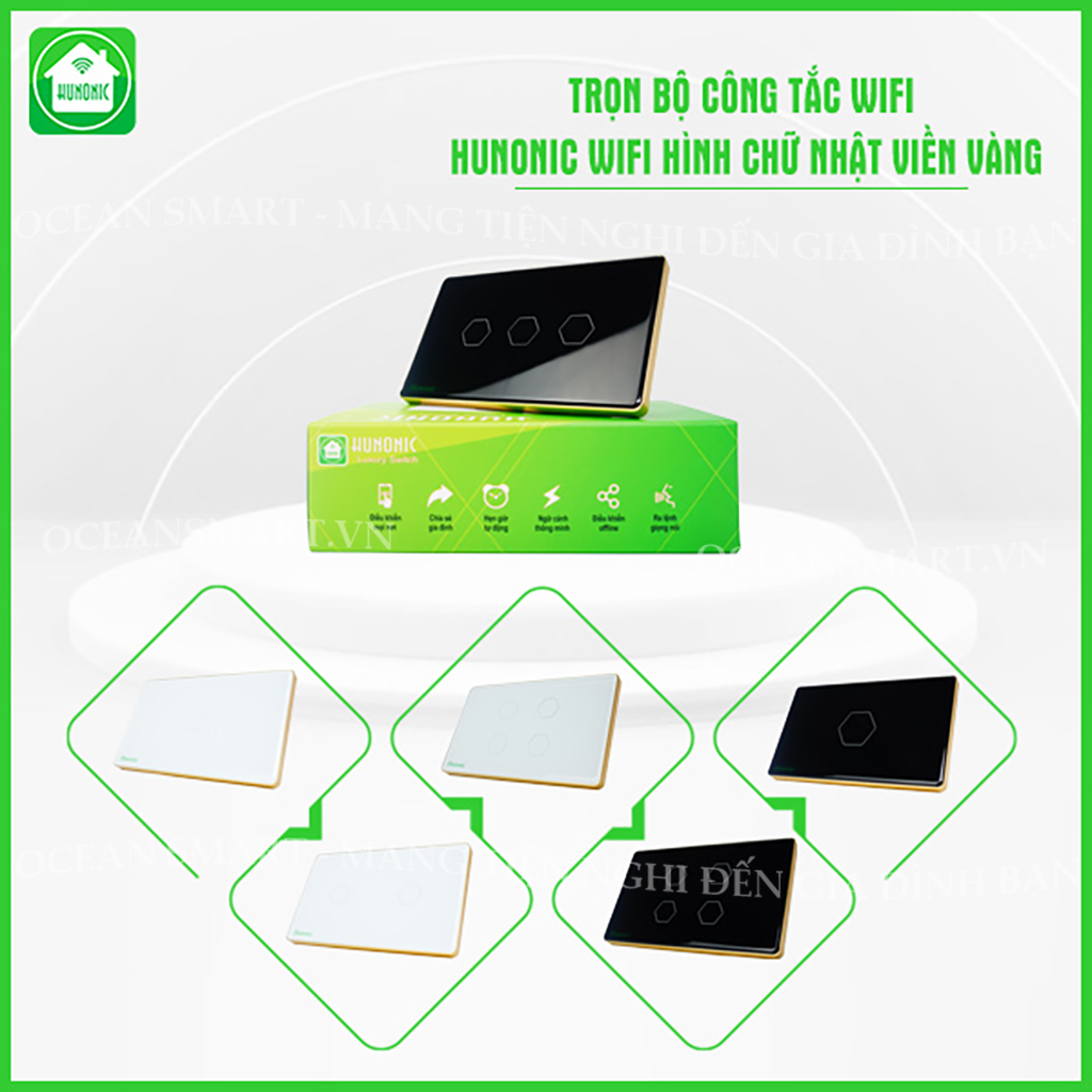 Công Tắc Cảm Ứng Thông Minh, Công Tắc Wifi HUNONIC Hình Chữ Nhật Có Viền - HNSC