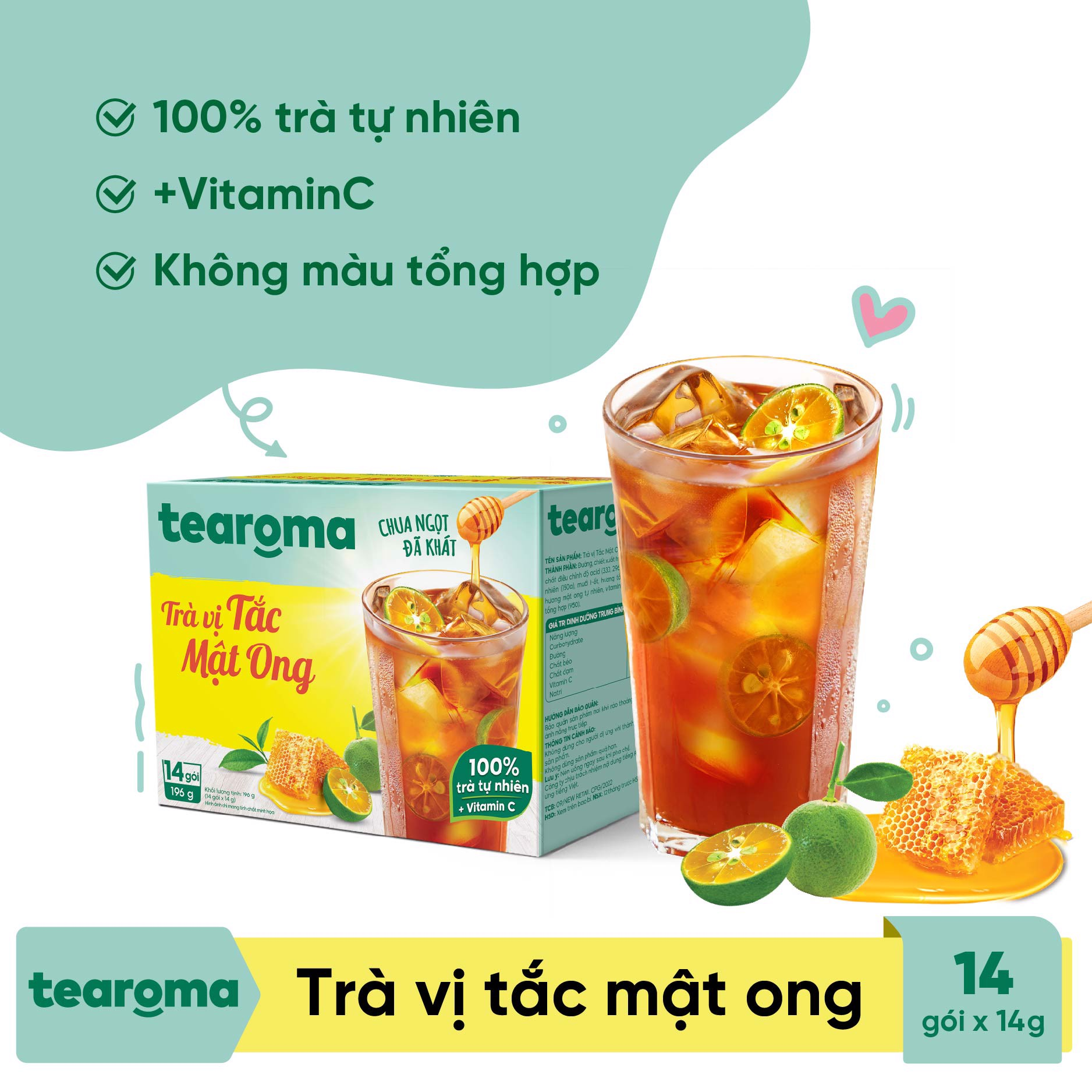 [MUA 3 TẶNG 1] Trà Tearoma hòa tan vị Tắc mật ong hộp 196g (14 gói x 14g)