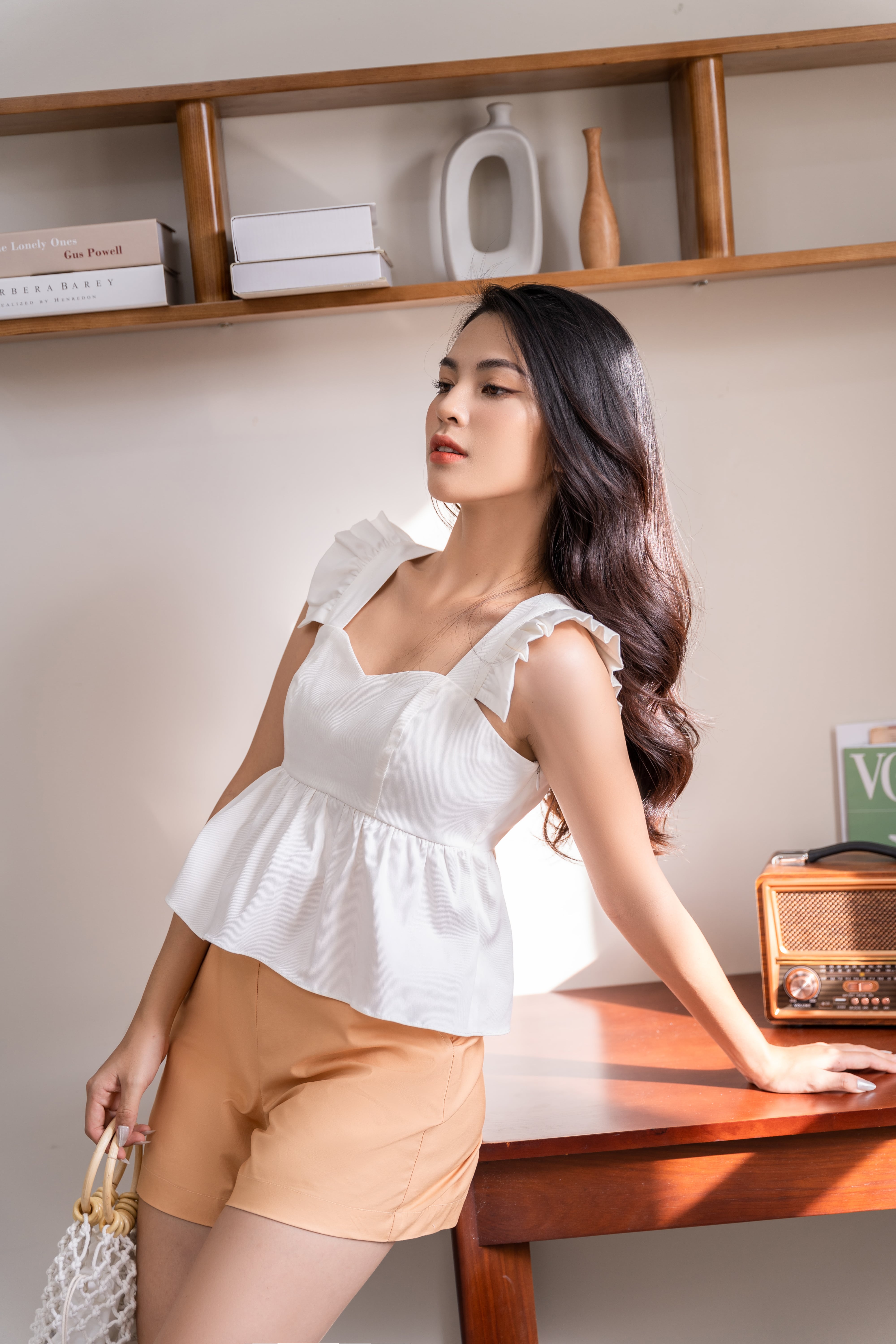 Set Áo Cánh Tiên Kèm Quần Short Kaki CQA0065 Màu Cam Sữa