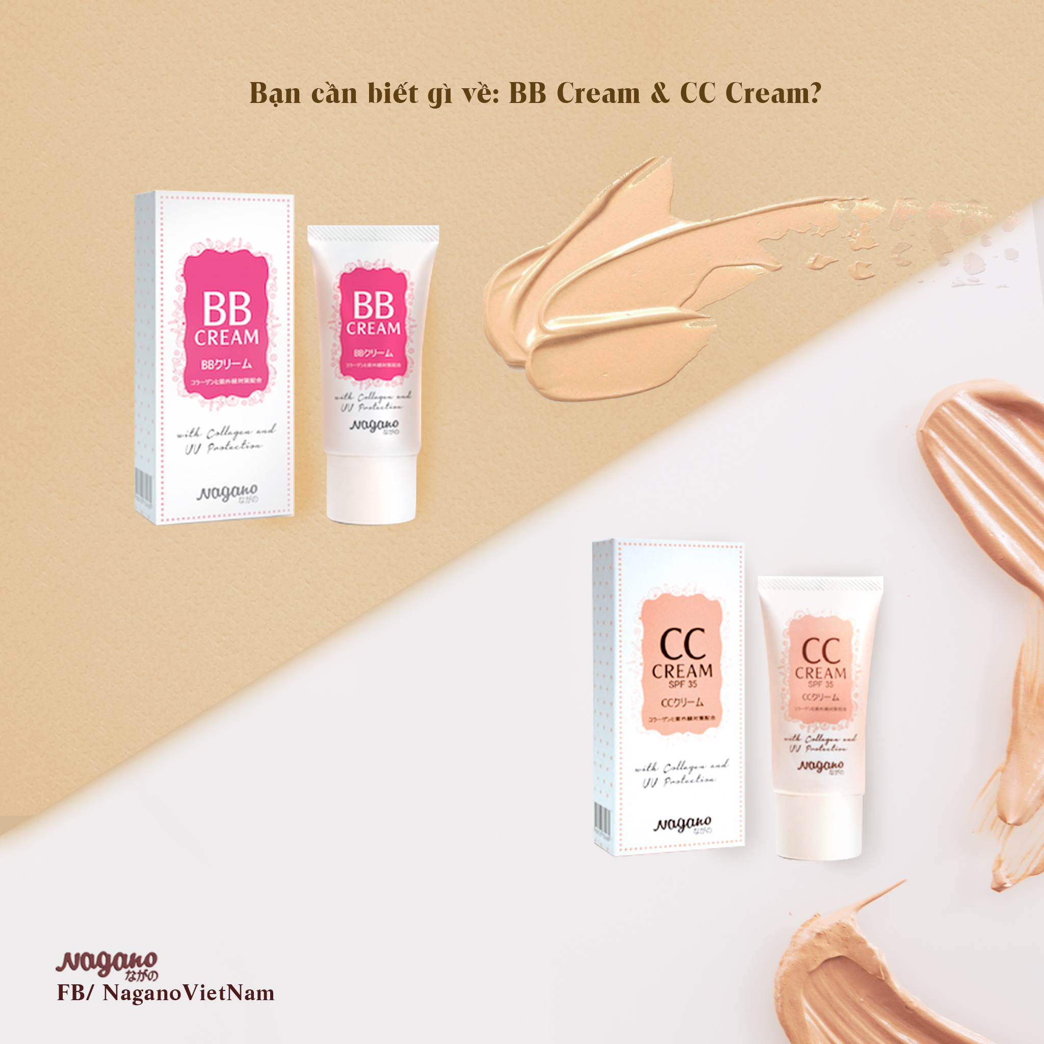 Kem Nền BB Collagen Nagano 20ml - BB Cream 20ml - Chứa chất chống nắng với chỉ số SPF35 bảo vệ da, Collagen giúp dưỡng ẩm và nuôi dưỡng da