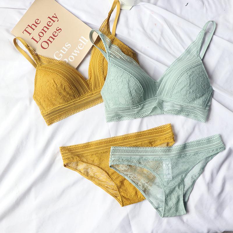 Phụ Nữ mới 4 Màu Sắc Quần Lót Pháp Dây-Miễn Phí Cực Áo Bralette Ren Tam Giác Cup Push Up Bra bộ Cotton Áo Ngực và Quần Lót