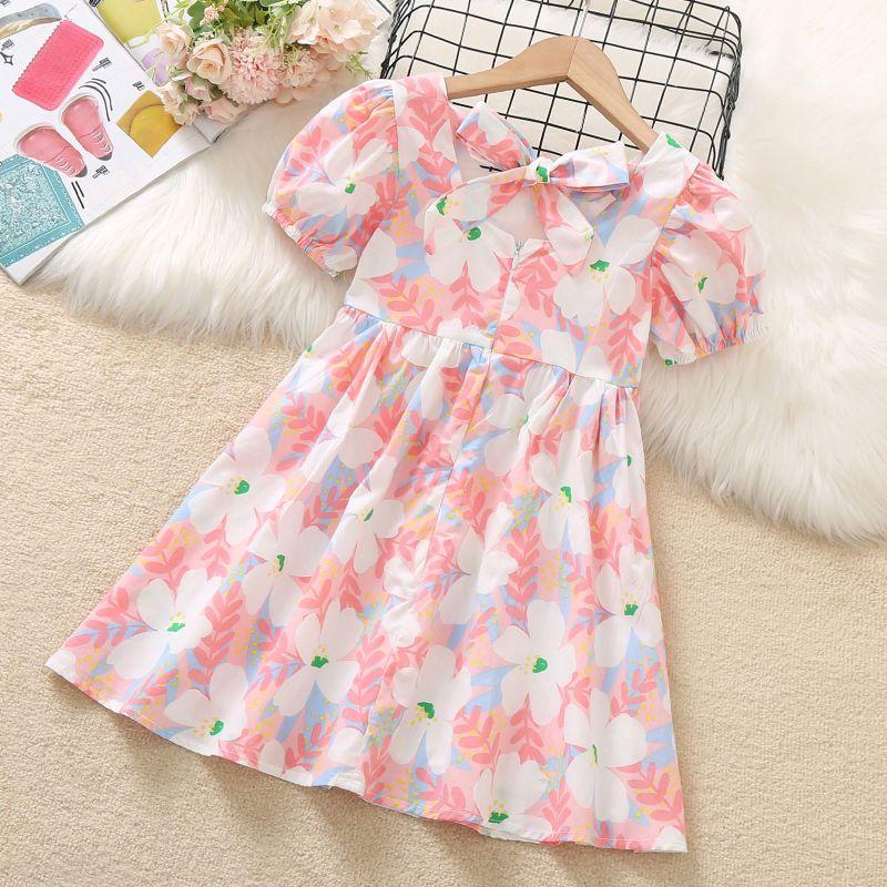 DONGSHOP HOT Cô gái hoa đầm mùa hè trẻ em nhất lưới màu hồng váy cô gái nhỏ công chúa váy túi