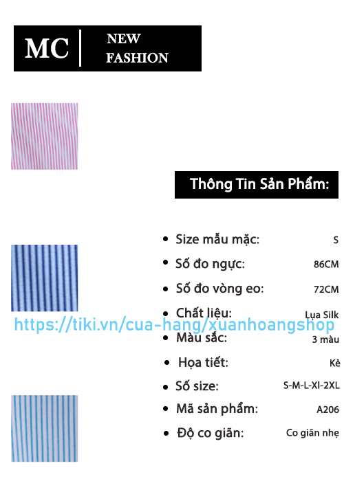 Áo Sơ Mi Nữ Đẹp Mc Fashion A206, Kẻ Sọc, Màu Xanh Nước Biển, Tay Ngắn Cộc, Kiểu Dáng Công Sở, Chất Vải Co Giãn Nhẹ, Mát