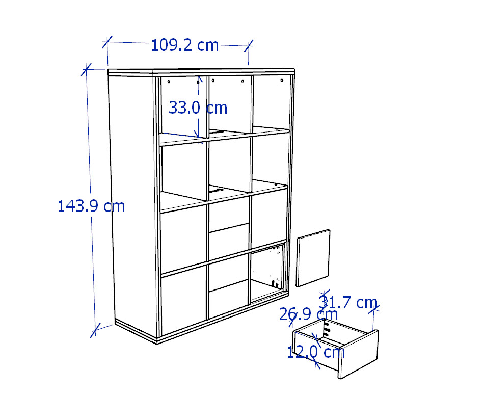 FELIX, Kệ lưu trữ vật dụng 3x4, Phong cách Bắc Âu, 109x38x144cm