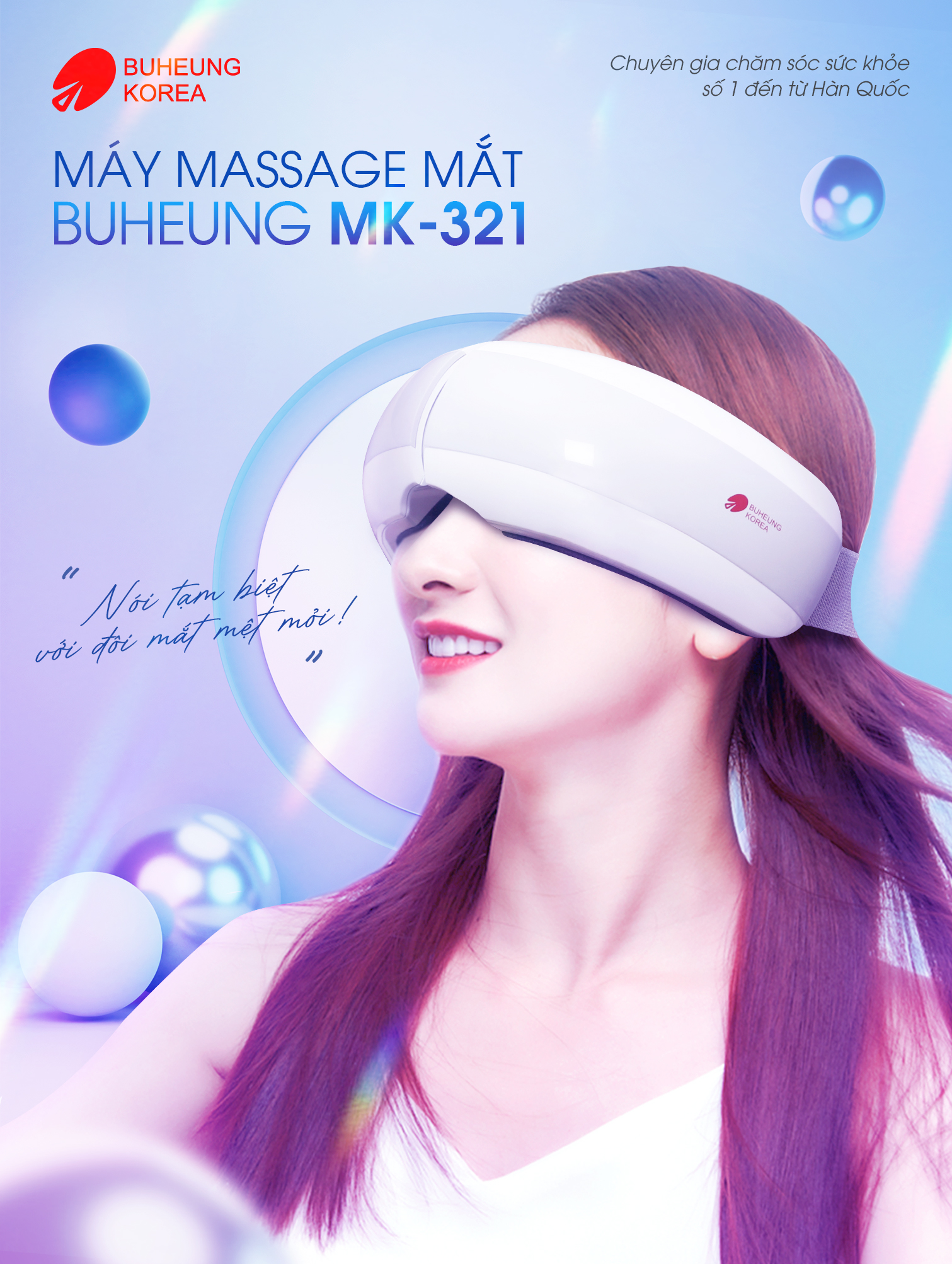 Máy Massage Mắt Nhiệt Hồng Ngoại Buheung MK-321 Giúp thư giãn mắt, gấp gọn 180 độ, BH chính hãng 12 tháng