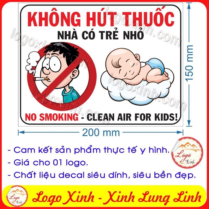 LOGO TEM STICKER KHÔNG HÚT THUỐC NHÀ CÓ TRẺ NHỎ, NO SMOKING KID CHILD INSIDE, CẤM HÚT THUỐC LÁ CÓ TRẺ EM