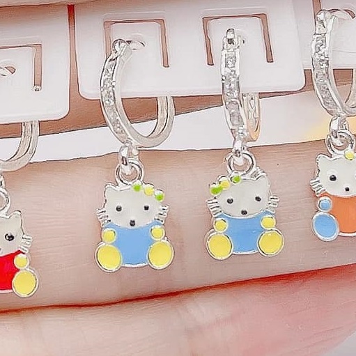 Bông tai trẻ em hình Kitty sơn các màu chất liệu bạc ta MS55s