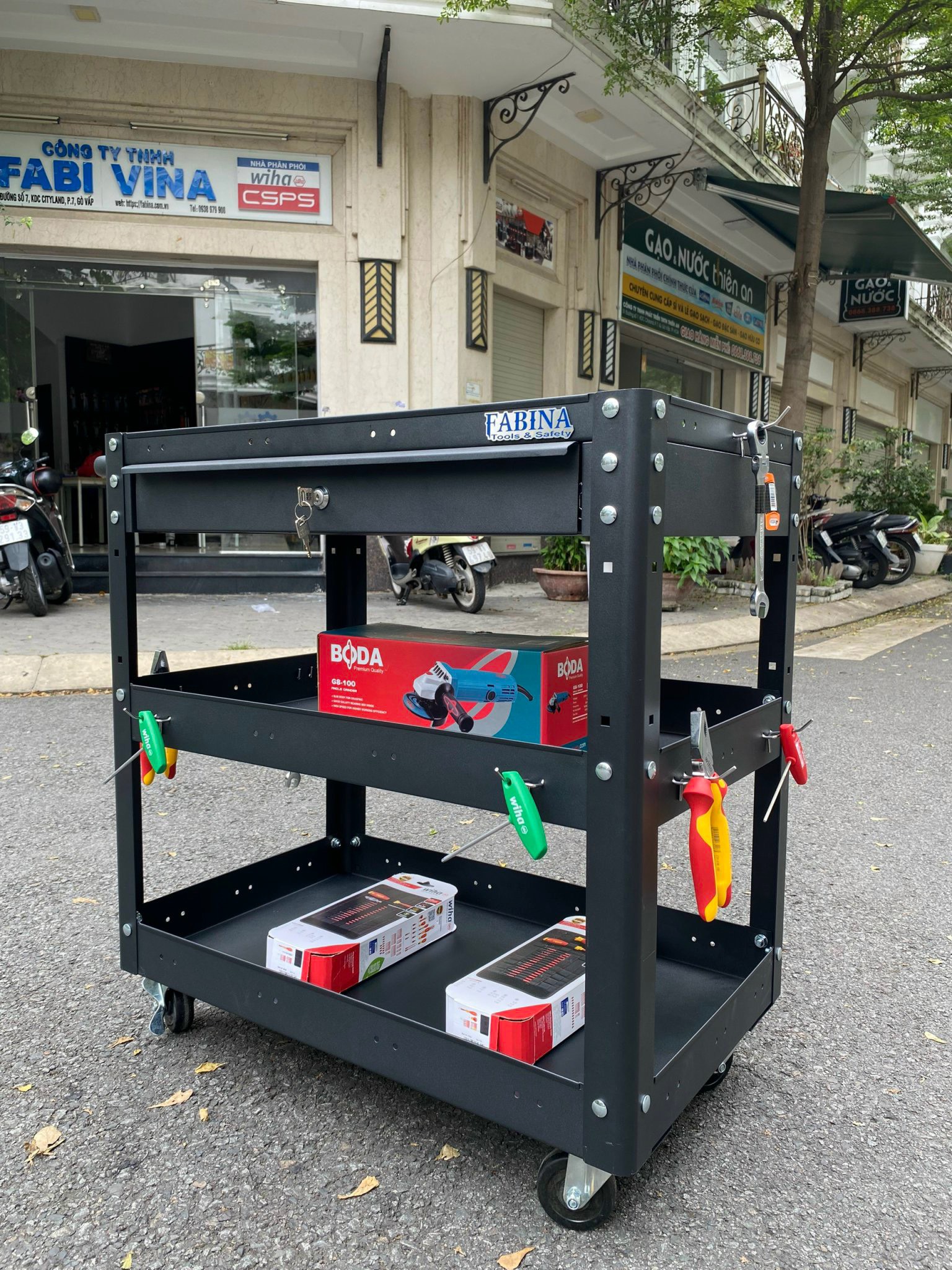 Xe đẩy 3 ngăn 1 hộc kéo màu đen