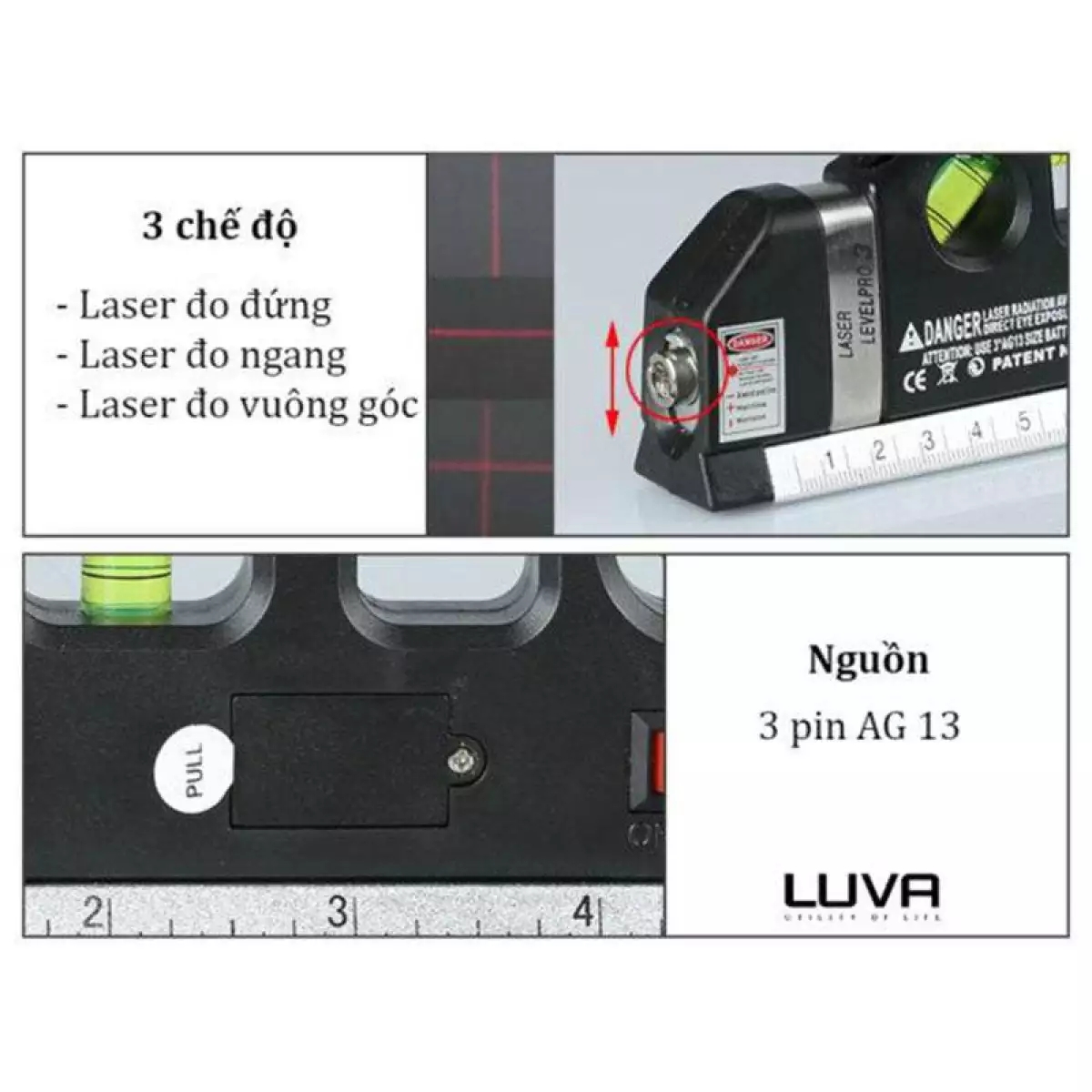 Thước đo khoảng cách bằng laser - máy đo khoảng cách laser cầm tay giá rẻ - Đa chức năng: nằm, đứng, xiên 45 °, thước rút 2.5m, thước 15cm, laser đo cân bằng ngang (Tặng Kèm Thước dây)