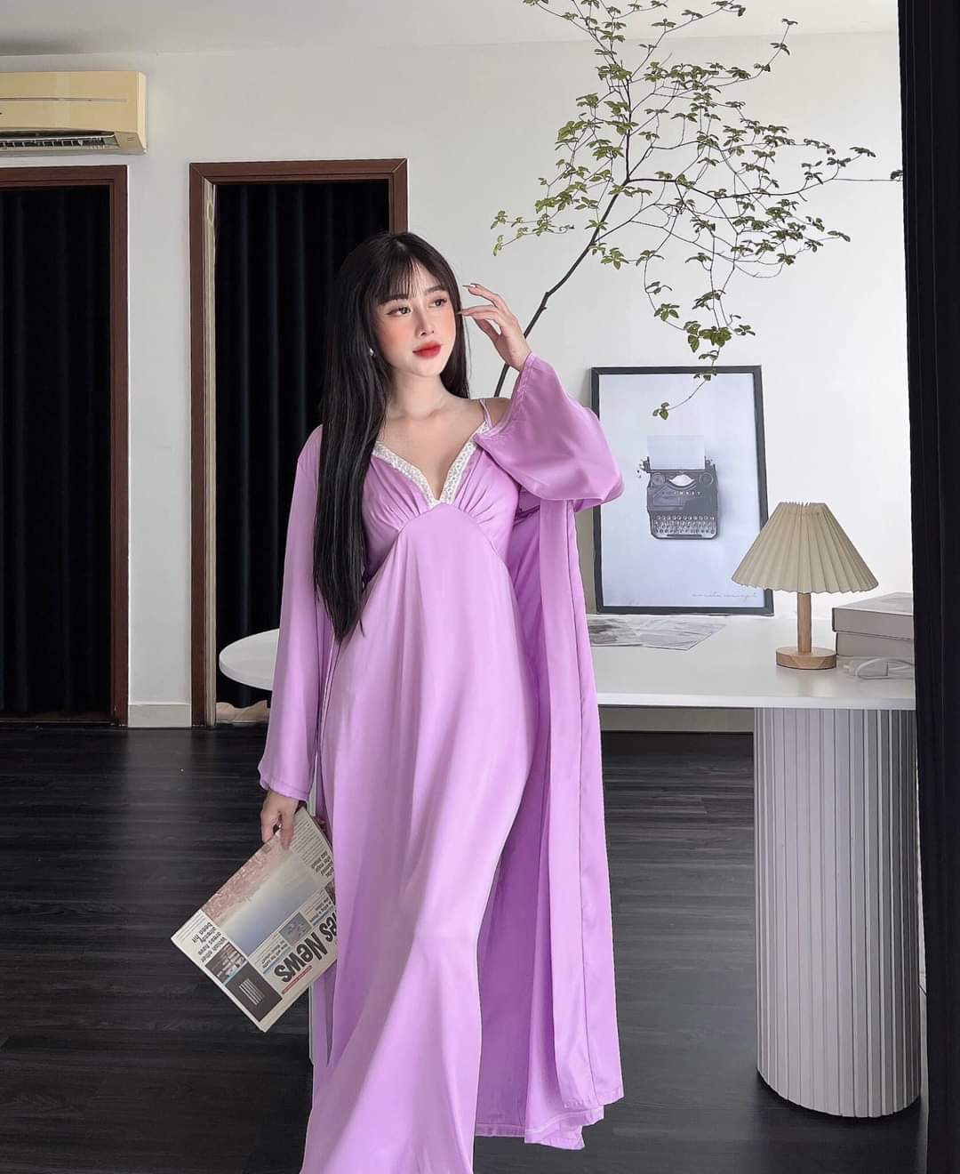 Áo choàng ngủ ,Áo choàng ngủ lụa,Áo choàng lụa dáng dài trơn mặc nhà Hantu Sleepwear đủ màu đủ size