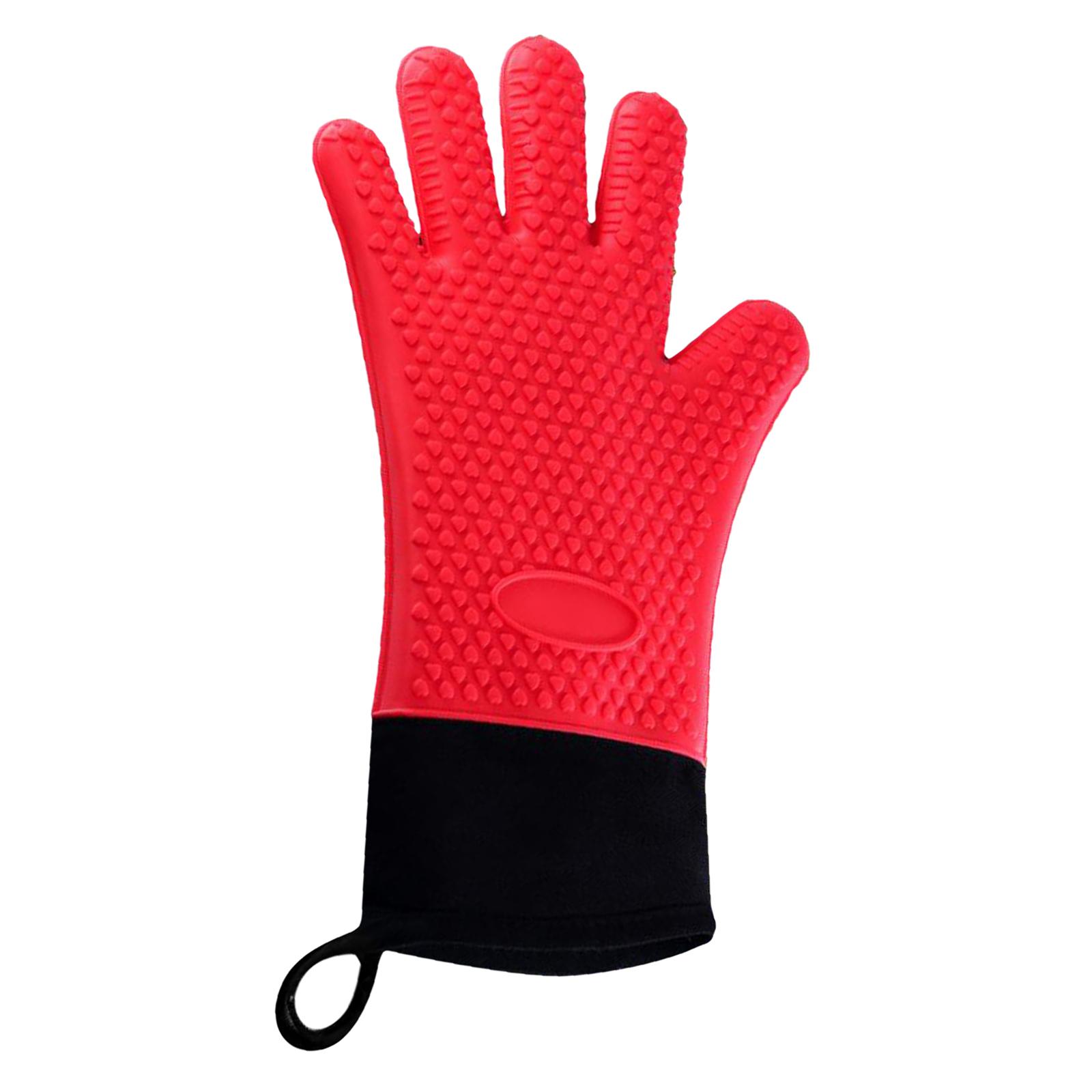 Oven Gloves, Heat Resistant Cooking Gloves Silicone Grilling Gloves Long Waterproof BBQ Kitchen Oven Mitts with Inner Cotton Layer for BBQ, Cooking