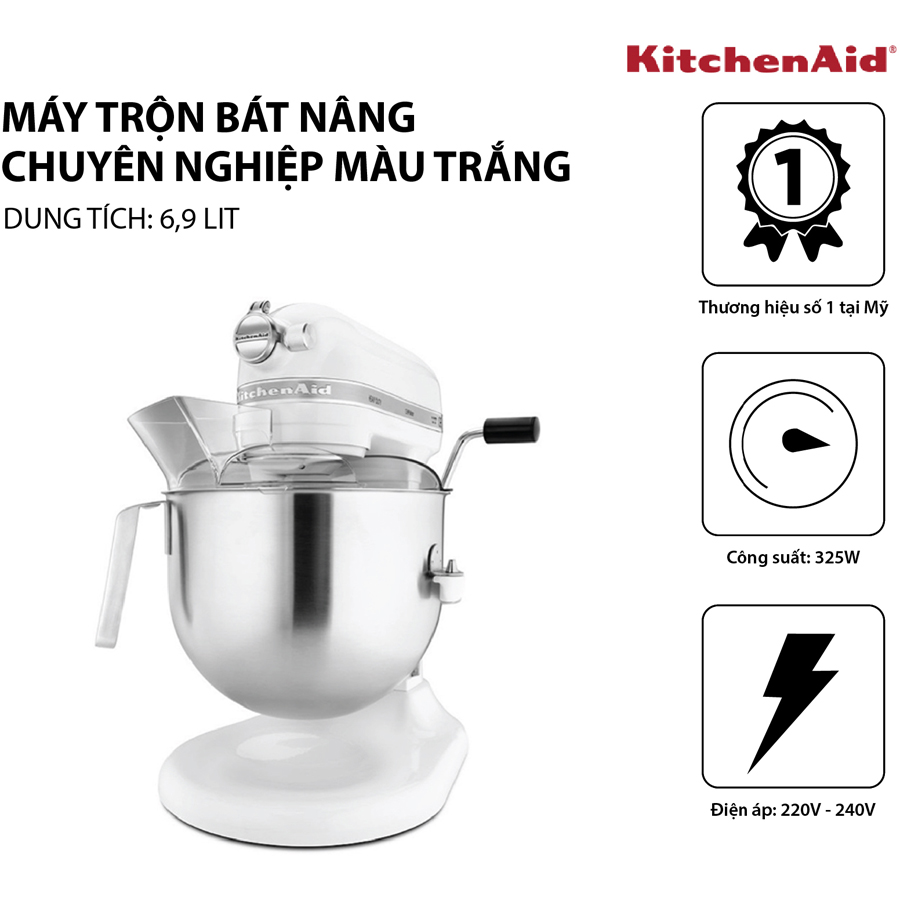 Máy Trộn Bát Nâng Heavy Duty KitchenAid 5KSM7590WWH (6.9L) - Trắng - Hàng Chính Hãng