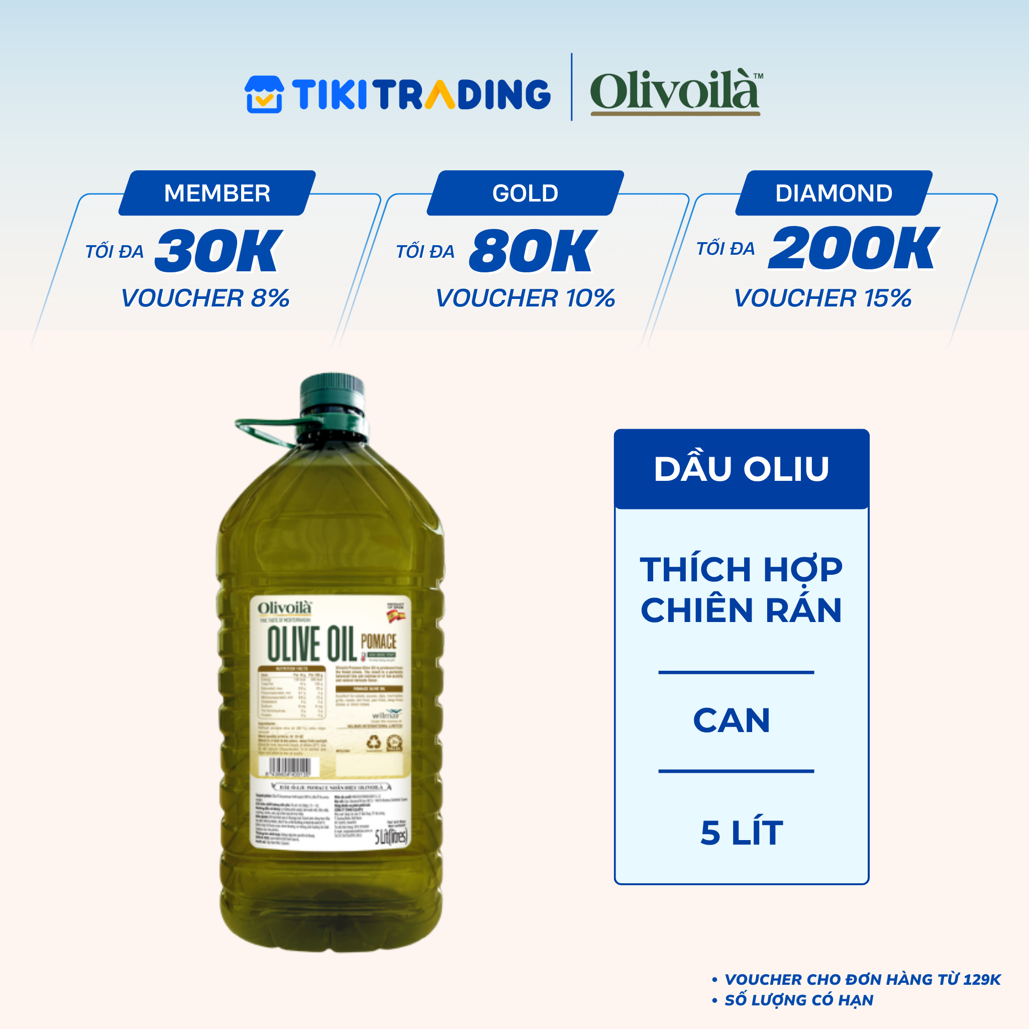 Dầu Ô-liu Pomace Olivoilà 5L