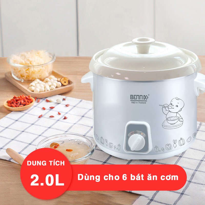 Nồi nấu chậm Bennix Thái Lan BN-20SLC dung tích 2 lít - Hàng chính hãng