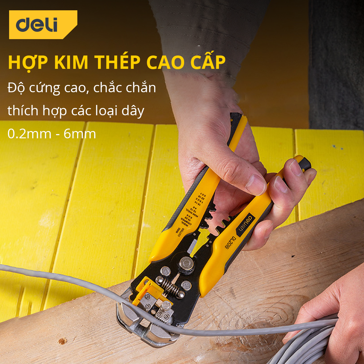 Kìm Tuốt Dây Điện Bấm Cos Đa Năng Deli Chất Liệu Thép Cao Cấp Điều Chỉnh Lực Tuốt Dây Dễ Dàng DL2018