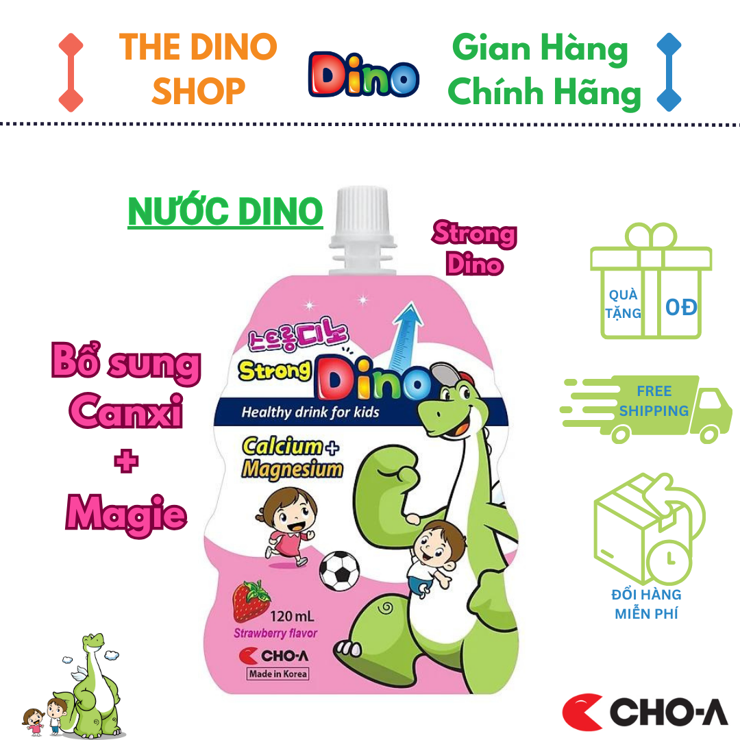 Nước Uống Dino Vị Dâu Bổ Sung Canxi Và Magie Cho Trẻ - Strong Dino (1 Gói x 120ml)