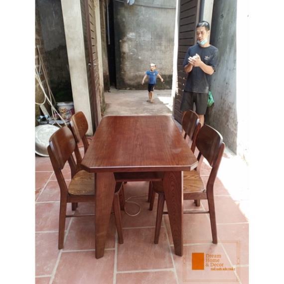 Bàn ghế ăn sồi chân chéo 1m2