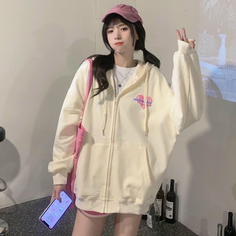 Áo Hoodie Zip Nỉ Ngoại Pink Heart - Áo Khoác Nỉ dây kéo nam nữ Unisex