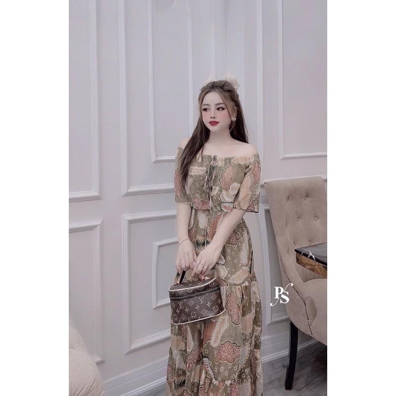 Váy hoa trễ vai dáng dài