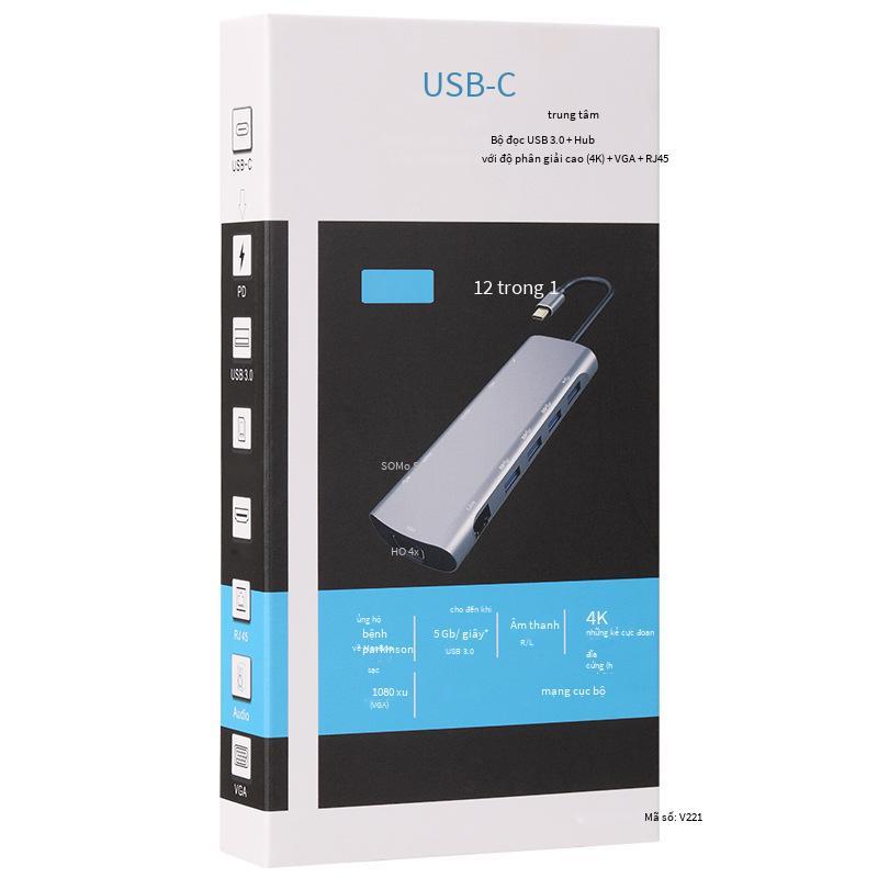 Đảm bảo chất lượng Type-c to HDMI với đế cắm card mạng Cáp chuyển đổi video HD 12 in one Đầu đọc thẻ USB3.0HUB