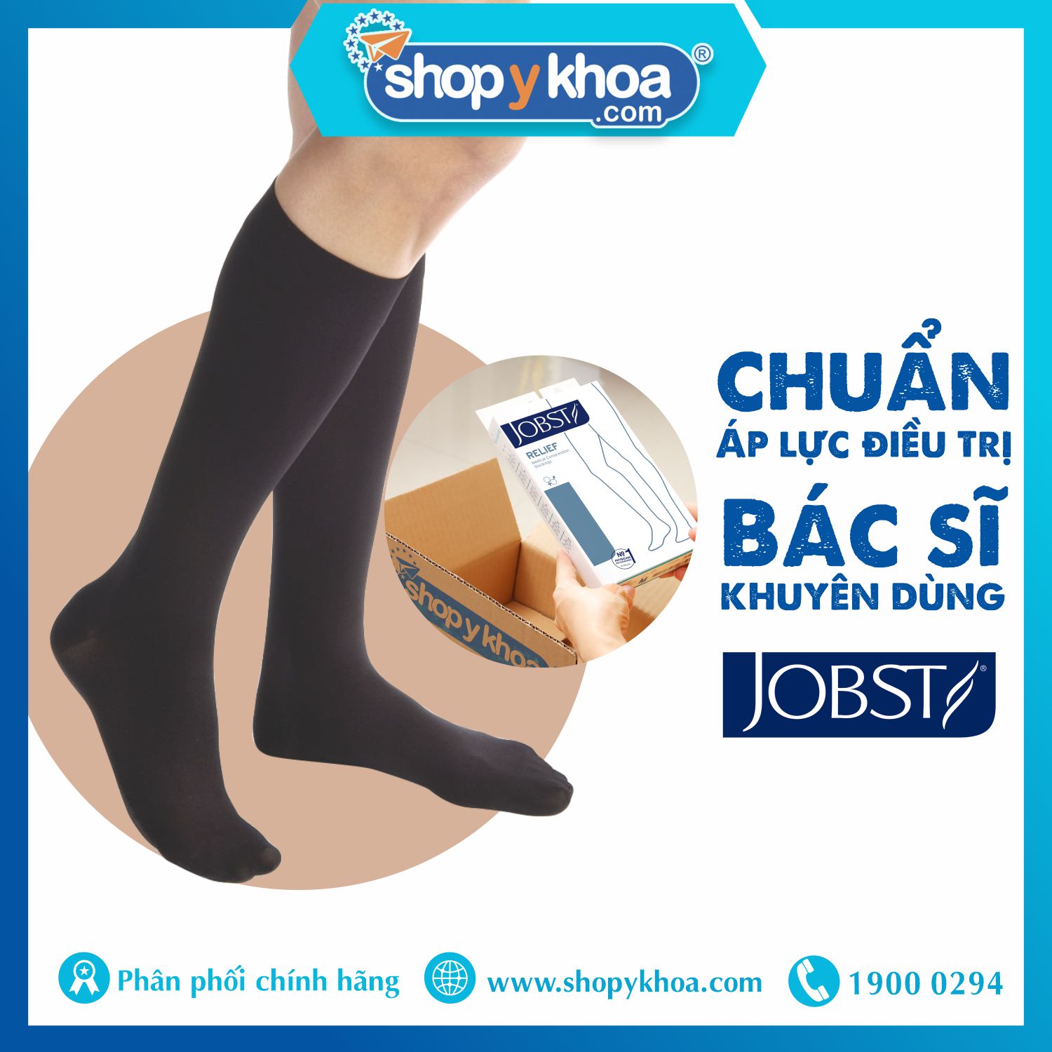 Combo 2 đôi Vớ y khoa gối JOBST Relief - Cơ bản, màu đen, kín ngón, 20-30mmHg, giãn tĩnh mạch chân (tất y khoa)