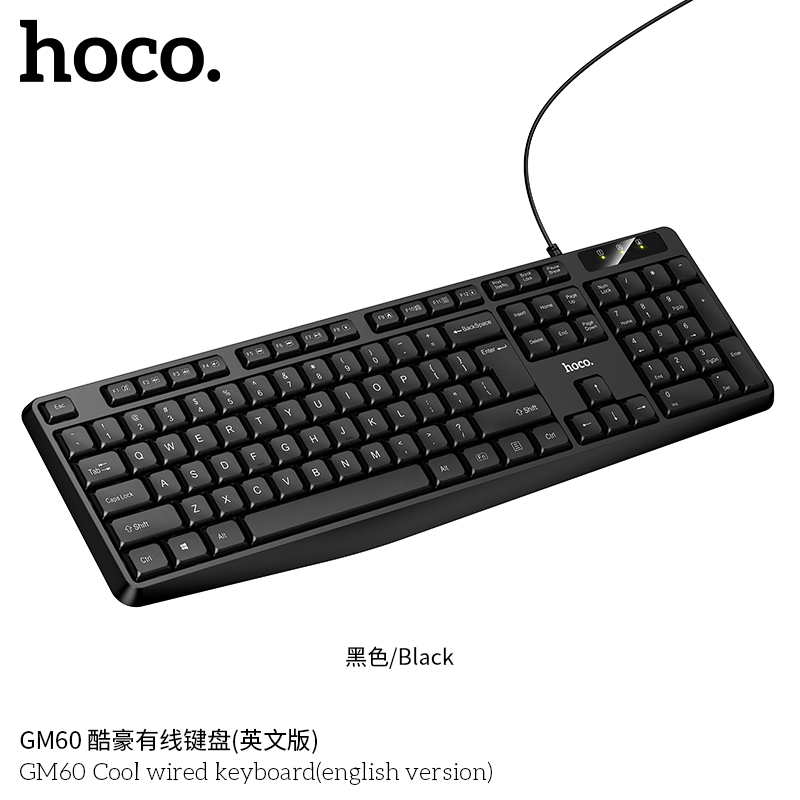 Bàn phím văn phòng có dây Hoco GM60 màu đen 104 phím tiêu chuẩn kết nối dây USB - Hàng chính hãng