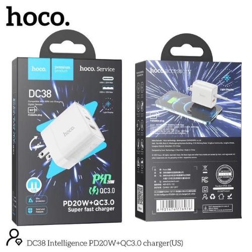 Hình ảnh Củ sạc nhanh hoco. DC38 – Hàng Chính Hãng 2 cổng ( USB + Type- C ) 3.1A, PD 20W, Q.C 3.0  hỗ trợ sạc nhanh cho điện thoại