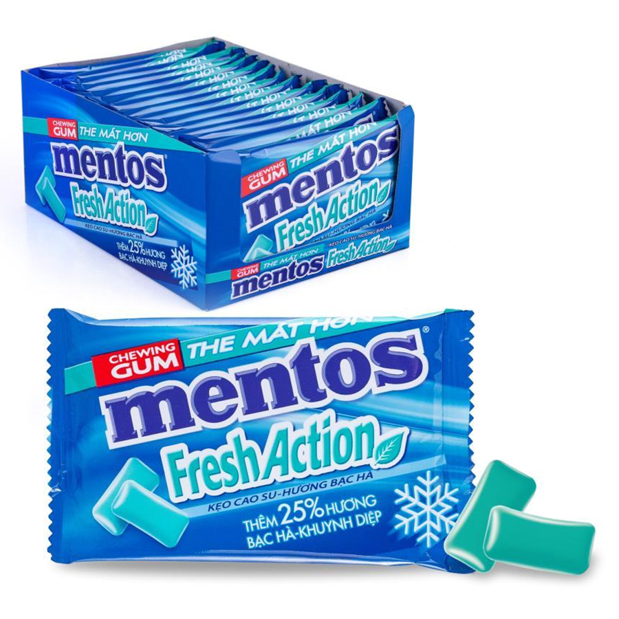 Sing Gum Mentos Fresh Action Hương Bạc Hà Mạnh (Hộp 15 Vỉ)