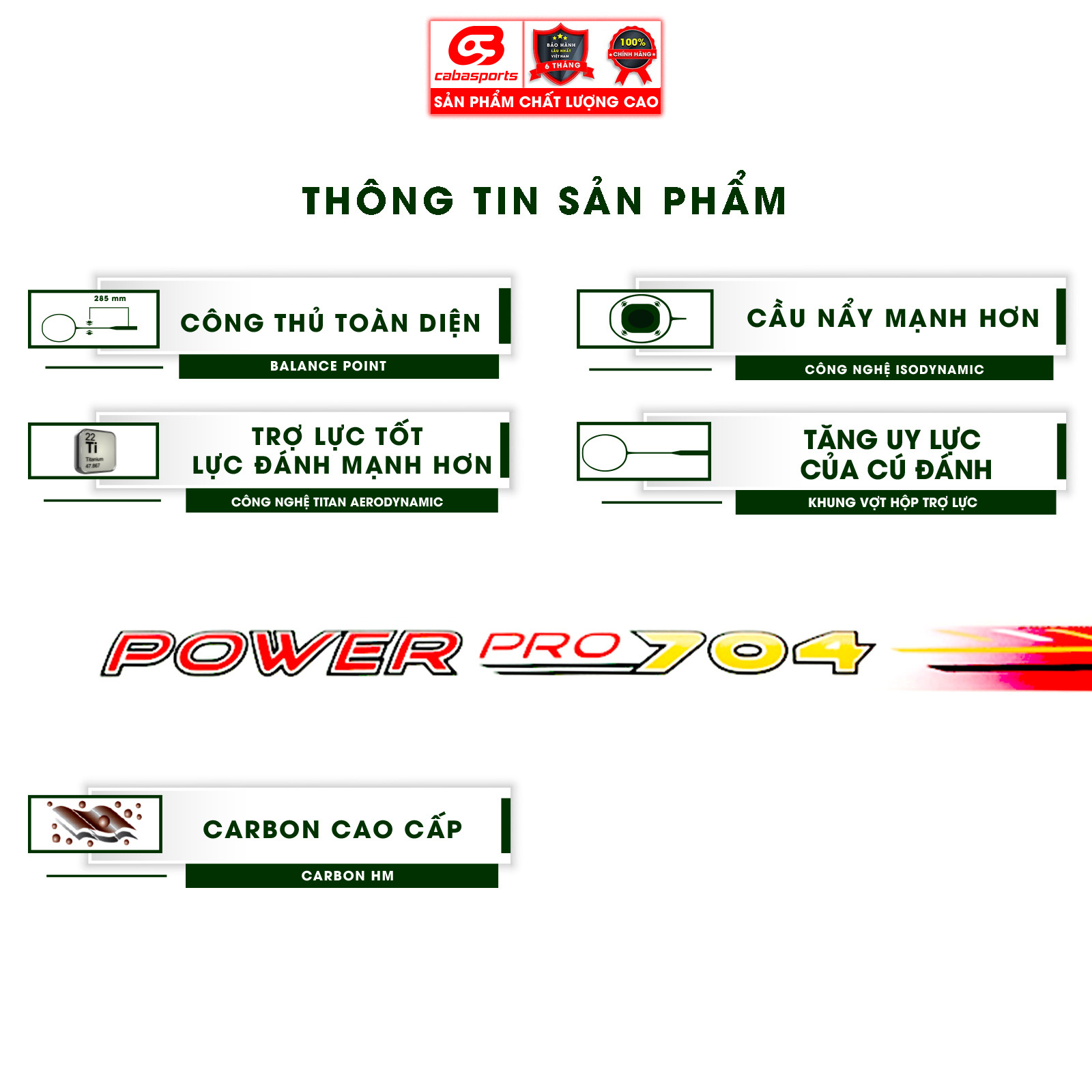 Vợt cầu lông giá rẻ chính hãng carbon công thủ toàn diện Prokennex POWER PRO 704  - Chưa đan lưới